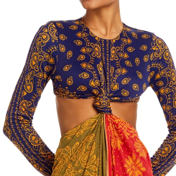 NEW FARM Rio Bandana Dream Multicolor Cut Out Maxi Dress Long Sleeve Boho M NWT - Picture 4 of 14